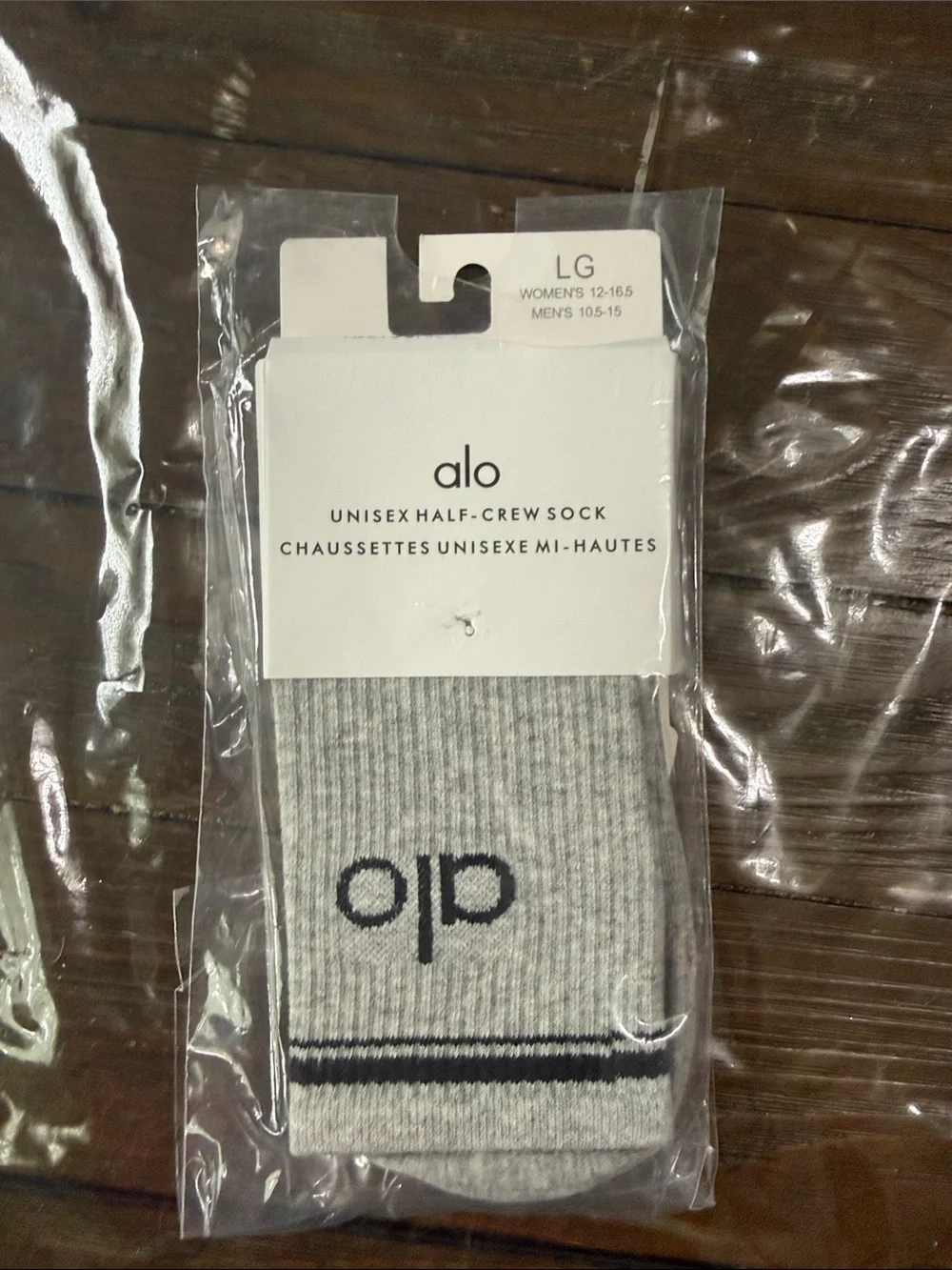 ALO Yoga unisex Half-Crew Athletic Socks — Light Gray with Navy Accent
